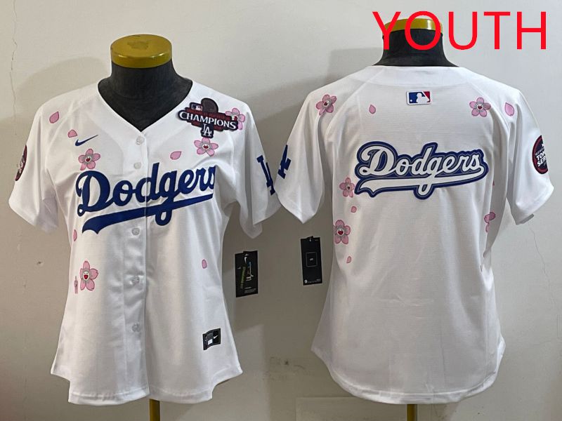 Youth Los Angeles Dodgers Blank White Sakura Edition 2025 Nike MLB Jersey style 14->youth mlb jersey->Youth Jersey